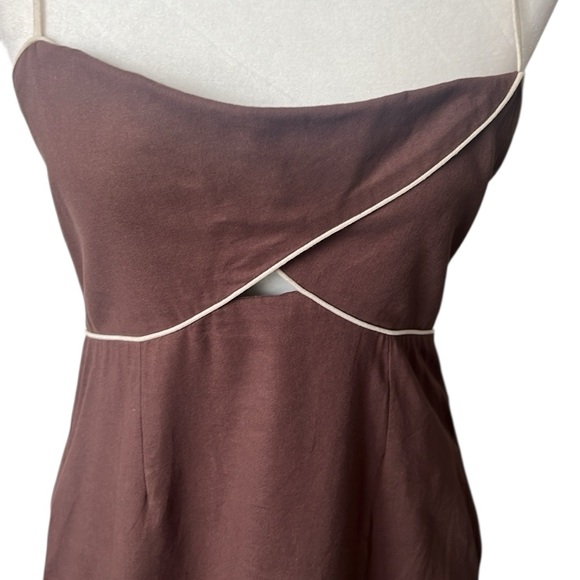 Mon Renn Brown Cream Embroidered Smock Back Midi Sundress Pockets US Large - Picture 4 of 14